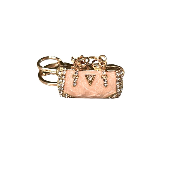 Key chain handbag charm in gold and beige pink color, rhinestones NWOT - Picture 3 of 3